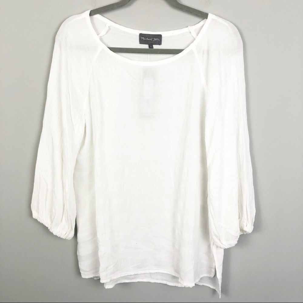 MICHAEL STARS | Boho Slouchy Blouse Plisse White S - Picture 2 of 9